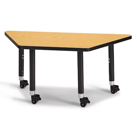 Jonti-Craft Berries Trapezoid Activity Tables, 24 in. x 48 in., Mobile, Oak/Black/Black 6438JCM210